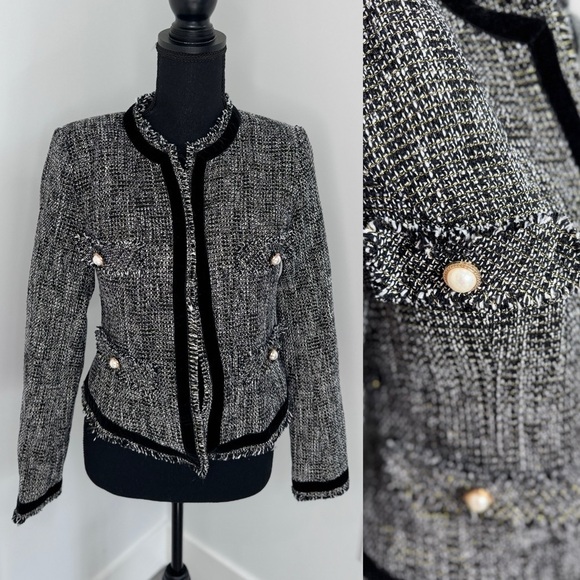 Melrose with Love Jackets & Blazers - Melrose with Love Twill Black White Pearl Buttons Padded Shoulders Blazer (M)